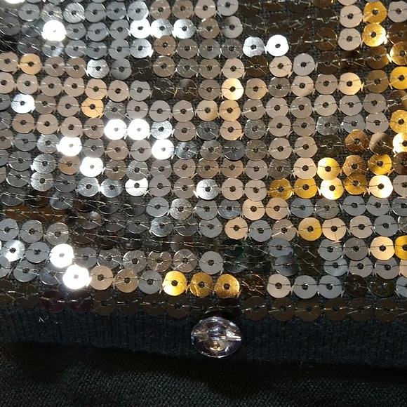 The Quacker Factory Sequin Sweater Cardigan Button Medium M Shiny EUC - Picture 5 of 13